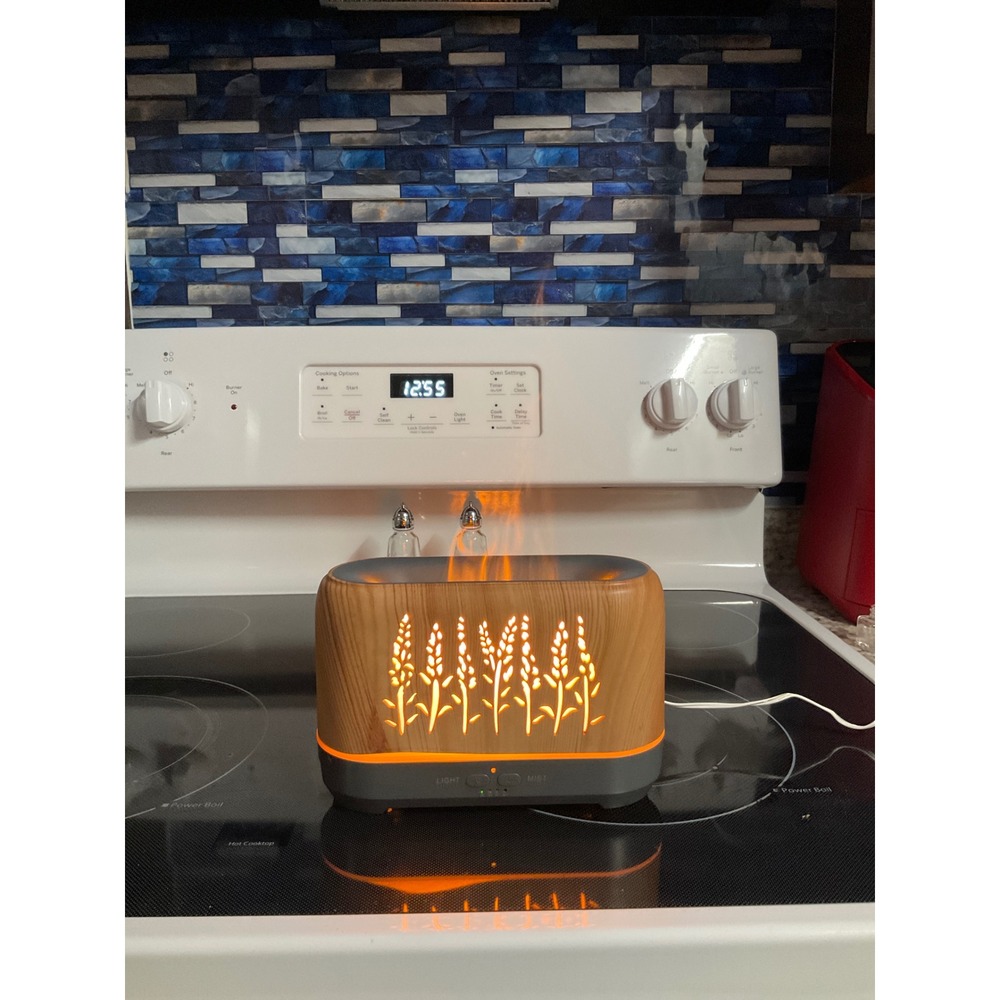 Flame Effect Essential Oil Diffuser Wood Grain Ultrasonic Humidifier